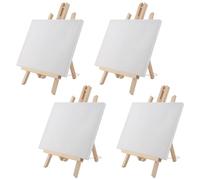 HAKZEON 4 Sets 23x30 cm Mini Easel with Canvas, Small Art Canvas with Wooden Easel, Mini Easel Stand and Canvas Set Tabletop Easel for Acrylic Painting Art Drawing