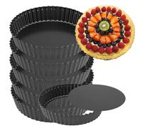 HAKZEON 5 Pack 12 Inch 30cm Quiche Tart Pan with Loose Base Bottom, Non-Stick Fluted Tart Tin for Creating Creamy Chocolate Cheesecakes Tarts Fruit Tart Pies Brownies Quiches, Grey