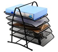 HAKZEON 5 Tier Office File Tray, A4 Desk Tidy Organiser File Holder, Black Mesh in Tray Desk Organiser, Sliding Document Storage Letter Trays 38x30x28cm