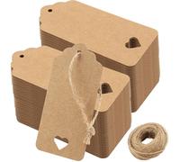 HAKZEON 500 PCS Brown Kraft Paper Gift Tags, 4.5x9.5cm Small Gift Tags with 30m Jute String, Blank Labels for Present, Christmas Crafts, Wedding Favour, Retail