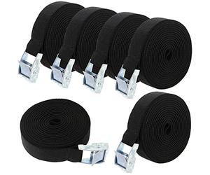 HAKZEON 6 Pack 5m x 25mm Tie Down Lashing Straps, Adjustable Heavy Duty Tensioning Belts Lashing Straps, Cam Buckle Tie Down Strap for Bicycle Carrier Cargo Trailer Car Luggage, Black