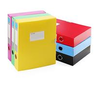 HAKZEON 6 Pack Assorted Colour A4 Box Files, 55mm Spine A4 File Folders with Fabric Hook and Loop Closure, Plastic File Holder Box for Office Home