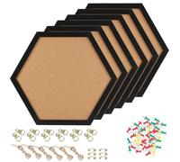 HAKZEON 6 Pack Hexagon Cork Board, Black Framed Hexagon Bulletin Board, Thick Modern Decorative Cork Board with 48 Push Pins for Home, Office, School