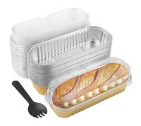 HAKZEON 60 Set 180PCS Aluminum Foil Mini Loaf Pans with Lids Accessories, 6.8oz 200ml Rectangle Loaf Foil Tin Liners, Aluminum Bread Container for Baking Brownie Cake Bread, Gold