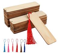 HAKZEON 72 Pcs Wood Blank Bookmarks Set, 36 Pcs DIY Craft Wooden Blank Bookmarks with Holes and 36 Pcs Colorful Tassel, Rectangle Bookmark for Wedding, Party, Handmade Decor, 12x3.2cm