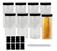 HAKZEON 8 Pack 35oz 1000ml Plastic Storage Jars with Lids and Labels, Clear Large Plastic Jars, Empty Food Storage Containers for Snacks, Sweets, Beans, Crafts Storage