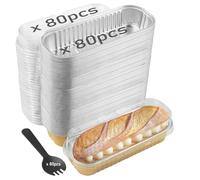 HAKZEON 80 Set 240PCS Mini Aluminum Foil Loaf Pans with Lids Accessories, 6.8oz 200ml Rectangle Loaf Foil Tin Liners, Aluminum Foil Bread Container for Baking Brownie Cake Bread, Gold