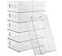 HAKZEON Set of 6 Clear Fridge Storage Containers, Fridge Organisers Bins, Stackable Refrigerator Organizer Kitchen Pantry Storage Drawers Boxes with Handles for Fridge/Refrigerator