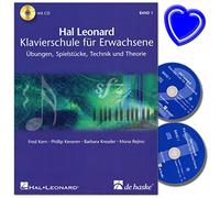 Hal Leonard Piano école pour adultes bande 1 avec 2 CD de Fred nucléaire - EXERCICES, morceaux, technique et Théorie de jeu - avec coloré Cœur Note Pince