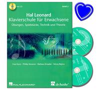 Hal Leonard Piano école pour adultes bande 2 avec 2 CD de Fred nucléaire - EXERCICES, morceaux, technique et Théorie de jeu - avec coloré Cœur Note Pince
