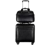 HALAHAI Luggage Suitcase Carry On Luggage 16in Suitcase PU Leather Men Business Suitcase Wheels Cabin Password Trolley Travel Bag Checked Luggage (Color : Bruin, Size : 2 piece set)