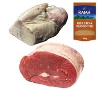 Halal Beef Brisket and Cod Fat 1kg with Rajah Beef Seasoning - Fresh Halal Meat Pack - Tender Brisket and Rich Cod Fat for Roasting, BBQ and Slow Cooking