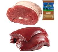 Halal Beef Brisket and Liver 1kg with Rajah Beef Seasoning - Fresh Halal Meat Pack - Tender Brisket and Nutrient-Rich Liver for Roasting, BBQ and Traditional Dishes