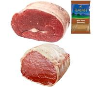 Halal Beef Brisket and Topside 1kg with Rajah Beef Seasoning - Fresh Halal Meat Pack - Tender Brisket and Lean Topside for Roasting, BBQ and Slow Cooking