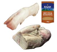 Halal Beef Feet and Beef Cod Fat 1kg with Rajah Seasoning - Fresh Halal Meat Pack - Traditional Cuts for Stews, Curries and Slow Cooking