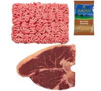 Halal Beef Mince & T-Bone Steak 1kg with Rajah Beef Seasoning