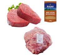 Halal Chuck Steak and Beef Brisket 1kg with Rajah Beef Seasoning - Fresh Halal Meat Pack - Tender Cuts for Roasting, Grilling and Slow Cooking