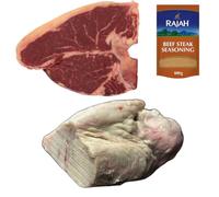 Halal Chuck Steak and Beef Cod Fat 1kg with Rajah Beef Seasoning - Fresh Halal Meat Pack - Rich and Tender Cuts for Slow Cooking, BBQ and Traditional Recipes