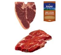 Halal Chuck Steak and Beef T-Bone 1kg with Rajah Beef Seasoning - Fresh Halal Meat Pack - Premium Cuts for Grilling, BBQ and Steak Lovers