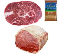 Halal Chuck Steak and Beef Topside 1kg with Rajah Beef Seasoning - Fresh Halal Meat Pack - Tender Cuts for Roasting, Stews and Traditional Dishes