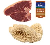 Halal Chuck Steak and Beef Tripe 1kg with Rajah Beef Seasoning - Fresh Halal Meat Pack - Tender and Cleaned Cuts for Curries, Soups and Traditional Dishes