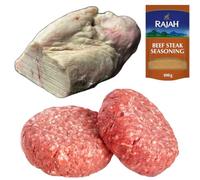 Halal Cod Fat and Beef Burger 1kg with Rajah Beef Seasoning - Fresh Halal Meat Pack - Juicy, Flavourful Mix for BBQ, Grilling and Home Cooking