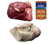 Halal Cow Cheek 1kg and Beef Cod Fat 1kg with Rajah Beef Seasoning 100g - Fresh Halal Meat Pack - Gourmet Cuts Bundle for Stews, Braising and Traditional Dishes
