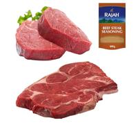 Halal Fillet Steak & Beef Chuck Steak 1kg with Rajah Beef Seasoning - Premium Tender Fillet & Flavourful Chuck Cuts | Butcher’s Quality Halal for Grilling, Frying & Everyday Meals