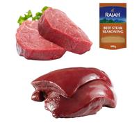 Halal Fillet Steak & Beef Liver 1kg with Rajah Beef Seasoning - Premium Tender Fillet & Iron-Rich Liver | Butcher’s Quality Halal for Grilling, Frying & Traditional Dishes