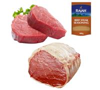 Halal Fillet Steak & Beef Topside 1kg with Rajah Beef Seasoning - Premium Tender Fillet & Lean Topside Cuts | Butcher’s Quality Halal for Roasting, Grilling & Everyday Meals