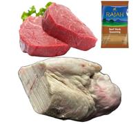 Halal Fillet Steak & Cod Fat 1kg with Rajah Beef Seasoning - Premium Halal Fillet Cuts & Rich Beef Cod Fat | Butcher’s Quality Meat for Grilling, Frying & Traditional Recipes