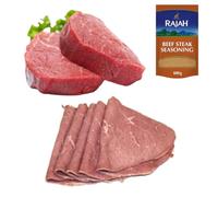Halal Fillet Steak & Salted Beef Slices 1kg with Rajah Beef Seasoning - Premium Tender Fillet & Savoury Salted | Butcher’s Quality Halal Meat for Grilling, Frying & Traditional Recipes