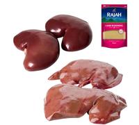 Halal Lamb Kidney 1kg & Liver 1kg with Rajah Seasoning 100g - Offal Pack for Recipes
