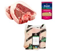 Halal Lamb Loin Chops 1kg & Best End 1kg with Rajah Seasoning 100g - Grilling & Roasting