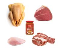 Halal Meat & Sauce Combo Box | Silverside Joint, Chicken Breast Fillet, Poussin Whole & Lamb Shoulder Joint + YEO’S Sauce | Premium Halal Meat Selection | Ready-to-Cook Family Meals by London Grocery