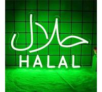 Halal Neon Signs for Halal Food Arabic Restaurants Halal Meat Candy Nail Salon Store Signage for Business Green LED Wall Decor USB With Uk Adopter