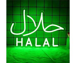 Halal Neon Signs for Halal Food Arabic Restaurants Halal Meat Candy Nail Salon Store Signage for Business Green LED Wall Decor USB With Uk Adopter