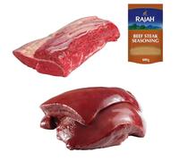 Halal Offal Beef Bundle: 1kg Ribeye Steak, 1kg Liver & Rajah Seasoning
