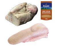 Halal Specialty Beef Cuts: 1kg Cod Fat and 1kg Tongue with Rajah Beef Seasoning - Fresh Halal Meat Pack - Premium Traditional Cuts for Slow Cooking and Stews