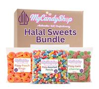 Halal Sweets Bundle 3 x 500g - Fizzy Cherries, Peach Rings & Mini Pencils with Tangy Sugar Coating - Soft Chewy Halal Sweets For Party Bags, Eid, Gifting & Snacking