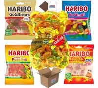 HALAL Sweets Bundle Peaches + Tropifrutti + Gold Bears + Happy Cola Zing 100g Each + Haribo Halal Soft Jelly Bear 1Kg Boxed Treatz
