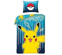Halantex Bed Linen Set Pokemon Picachu Yellow Blue, 2 Pieces Set. 140x200 cm + 1