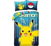 Halantex Bed Linen Set Pokemon Picachu Yellow Blue, 2 Pieces Set. 140x200 cm + 1 Pillowcase. 100% Cotton Oeko-Tex