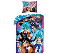 Halantex Bed Set DRAGONBALL SUPER PROTAGONISTS Goku Vegeta Reversible Duvet Cover 140x200 cm and Pillowcase 70x90 cm - Multicolor - 100% Cotton