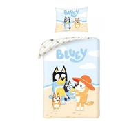 Halantex Bluey Bingo Bandit Chilli Bed Set - Reversible Duvet Cover 140 x 200 cm and Pillowcase 70 x 90 cm - Multi-Coloured - 100% Cotton