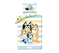 Halantex Bluey Bingo Bandit Chilli Family Bed Set - Reversible Duvet Cover 140x200 cm and Pillowcase 70x90 cm - Multicolor - 100% Cotton, BY-8594BL