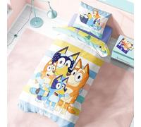 Halantex Bluey Single Duvet Set - 135 x 200 cm with Pillowcase 48 x 74 cm - Reversible Poly-Cotton Bedding Featuring Bluey and Family - Great Gift for Kids Who Love Bluey, Easy Care and Durable
