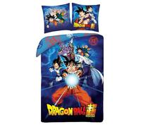 Halantex Dragon Ball Goku with Friends Beerus Junior Gohan Vegeta - Kamehameha - Bed Set Duvet Cover 140 x 200 cm with Pillowcase 70 x 90 cm - 100% Polyester Multi-Coloured
