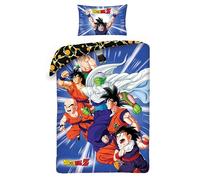 Halantex Dragon Ball Z Single Duvet Cover Set - Reversible Anime Blue Bedding for Kids | Ultra-Soft Microfibre | Goku & Fighters Design | 135x200cm + Pillowcase | Easy-Care, Machine Washable (Single)