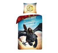 Halantex Dragon Trainer Bed Set - Hiccup and Toothless Fury Dark Dragons - Duvet Cover 140 x 200 cm with Pillowcase 70 x 90 cm - Microfibre - Multicoloured